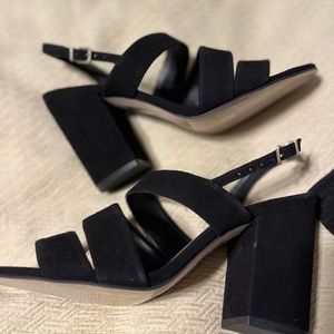Reiss Naomi Black Suede Strappy Block Heels